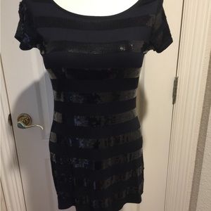 Long Black Tunic Sequin Top Shirt / Mini Dress Glam  L